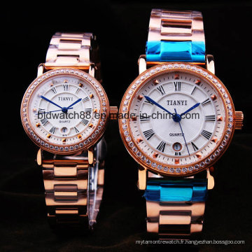 Montres en acier inoxydable plaqué or rose pour les amoureux